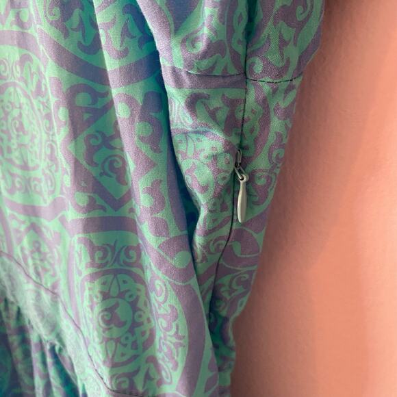 Gretchen Scott Blue Viviers Tiered Maxi Dress Short Sleeve Flowy Cotton Small - Picture 8 of 11